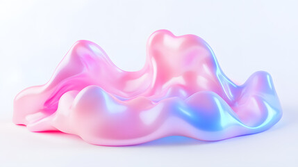 3D render of fluid, liquid shape with iridescent pastel color isolated on on white background