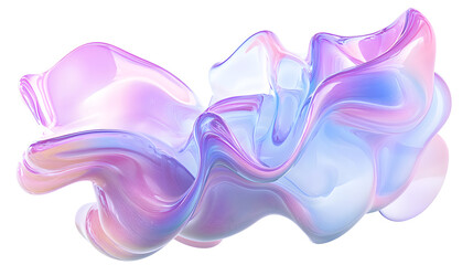 3D render of fluid, liquid shape with iridescent pastel color isolated on on white background