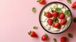 © Sergey - Fresh strawberries cream on pink background