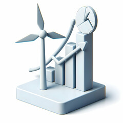 3D Icon as Wind turbine and bar graph concept as A wind turbine and a bar graph representing the combination of renewable energy and business growth metrics perfect for clean and isolated vector desig