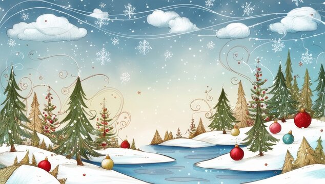 A whimsical hand drawn Christmas background featuring