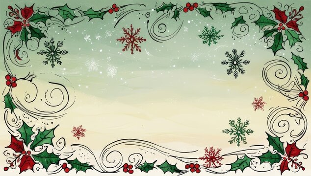 A whimsical hand drawn Christmas background featuring