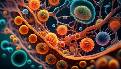 microscopic image of cellular structures under a microscope.