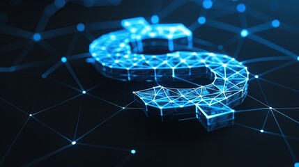 Poster - digital dollar sign with glowing connection network lines on dark background