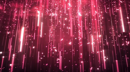 Poster - Abstract pink white light streaks falling downwards in darkness