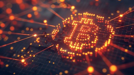 Poster - Abstract bitcoin glowing symbol futuristic circuit board digital representation of cryptocurrency financial background
