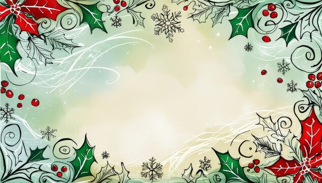 A whimsical hand drawn Christmas background featuring