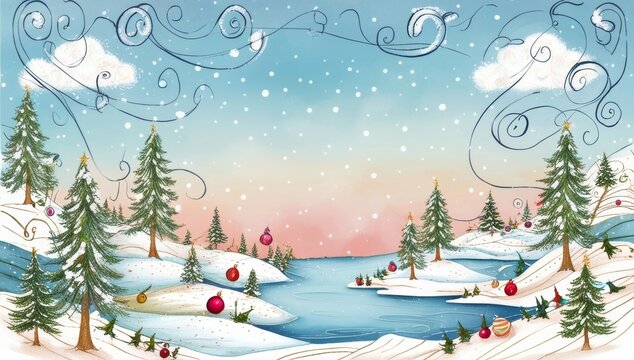 A whimsical hand drawn Christmas background featuring