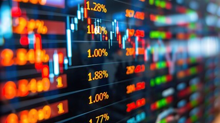 Aufkleber - Close-up of stock market trends ticker showing numbers and charts financial investment
