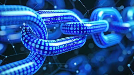 Poster - Abstract digital block chain link with binary code advance cryptocurrency technology background