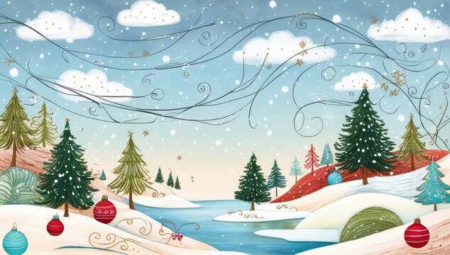 A whimsical hand drawn Christmas background featuring