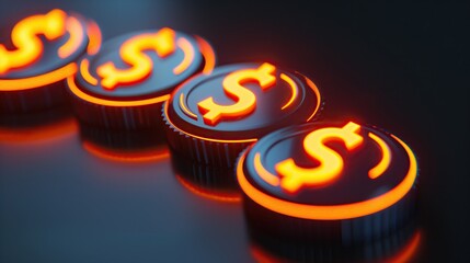 Aufkleber - Close-up of glowing row dollar coins abstract technology financial background
