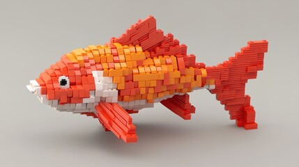 Wall Mural - 3D low-poly model of a red carp fish
