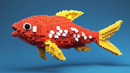 Wall Mural - 3D low-poly model of a red carp fish
