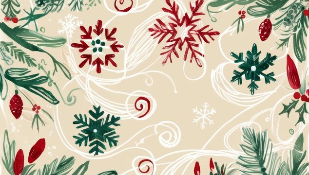A whimsical hand drawn Christmas background featuring