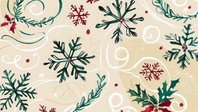 A whimsical hand drawn Christmas background featuring