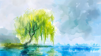 Canvas Print - Willow Tree watercolor style