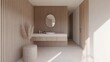 © Vasyl - Modern minimalist bathroom with light pink and wood accents and natural light