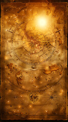 Wall Mural - celestial map with golden glow, depicting stars and constellations, evokes ancient exploration and m