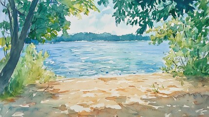 Original watercolor painting on paper of a bay created en plein air