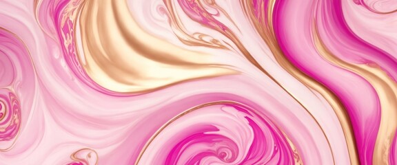 Wall Mural - liquid swirls in beautiful Pink colors with gold powder luxurious oil paint background