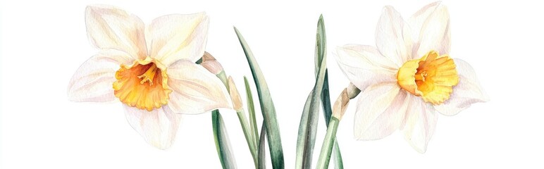 Wall Mural - Hand painted watercolor illustration of a spring narcissus flower on a white background