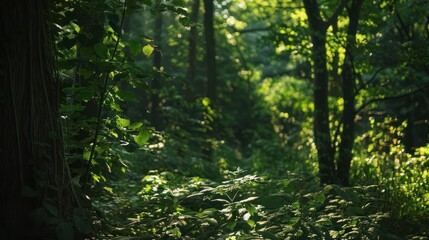 Wall Mural - Sunbeams Filtering Through Forest Canopy