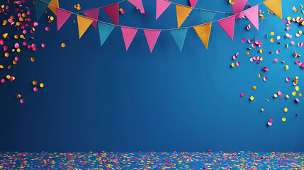 Wall Mural - Diwali celebration with festive flags, big copy space, solid royal blue background, Indian festive concept