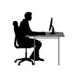 © John - Vector Art Cartoon Silhouette of a Man Working from Home Office