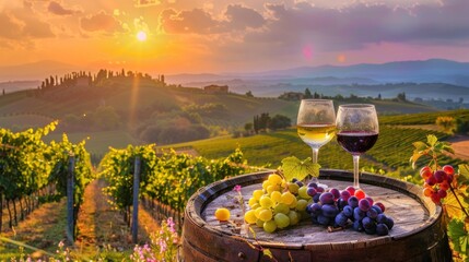 Wall Mural - Sunset Wine Tasting in Tuscany