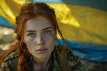 Wall Mural - Generated with AI portrait of charming ukrainian girl soldier