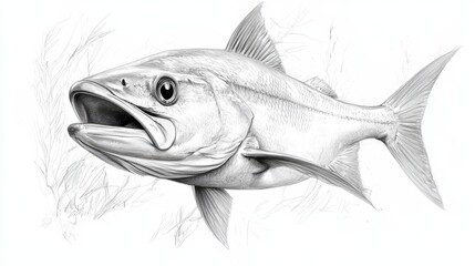 Wall Mural -  A pencil drawing of a fish with its mouth opened widely