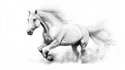 Wall Mural -  A white horse gallops through a field of grass, its mane and tail streaming in the wind