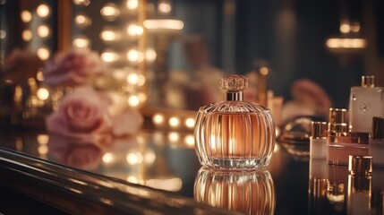 Wall Mural - Elegant Perfume Bottle on a Vanity Table.