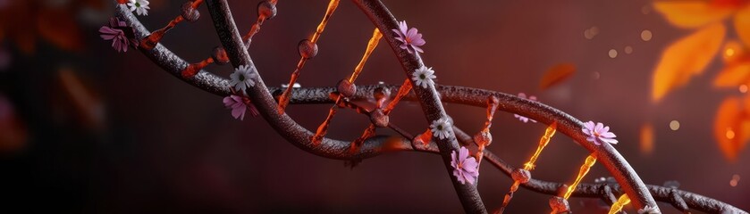 Human DNA helix with floral patterns, Human DNA, blend of genetics and nature