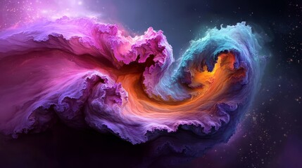 Wall Mural -  A vibrant spiral of colors in the heart of a star-filled expanse, with a bold blue-orange swirl at its core