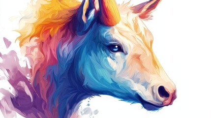 Poster -  A tight shot of a horse's head adorned with multicolored paint splatters