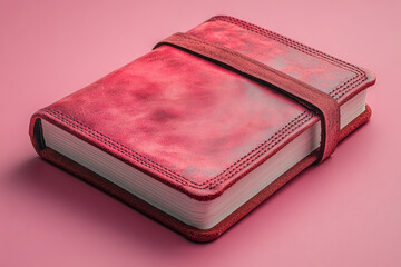 Aufkleber - A leather-bound notebook isolated on a pastel pink background, symbolizing note-taking and planning in meetings,