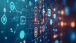 © TawaUStock - A 3D rendering of a blockchain network integrated into a healthcare system, with glowing nodes and secure data chains connecting various medical icons, illuminated by a cool, futuristic light, set