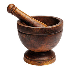 Wall Mural - Vintage wooden mortar and pestle isolated on transparent or white background 