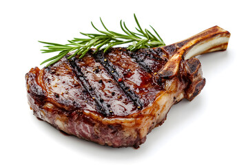 Wall Mural - Grilled beef tomahawk steak isolated on white background