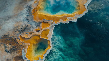 Wall Mural - Aerial view of Yellowstone hot springs