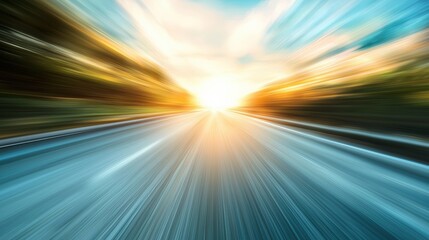 Wall Mural - Abstract Motion Blur of a Road Leading Towards the Horizon with a Bright Light in the Distance, Representing Speed, Movement, and the Pursuit of Goals