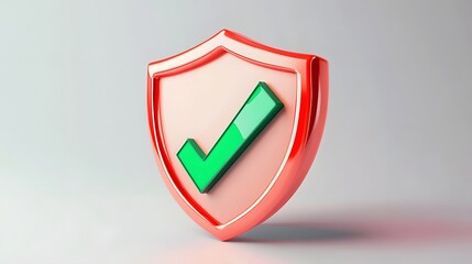 cartoon 3d Icon safety shield green check mark perspective . red symbol security safety icon. Green Checkmark in minimalistic style. 3d vector illustration. white background