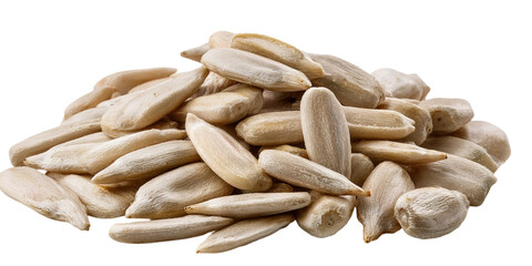 Peeled Sunflower seeds isolated on transparent and white background