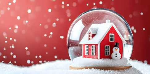 Poster - Snow Globe with Red House and Snowman