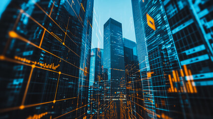 Abstract business  innovative Smart city and graphs with statistics to analyze business potential and predict future developments in company growth.

