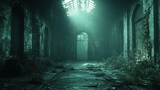 Fototapeta Uliczki - Abandoned Building With Green Lighting