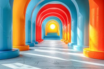 Wall Mural - Colorful abstract tunnel is leading to bright light at its end