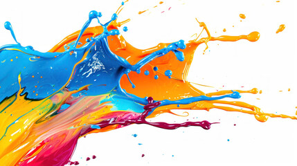 Poster - Vibrant splashes of blue, orange, and pink paint create dynamic and energetic composition, evoking sense of creativity and excitement. 